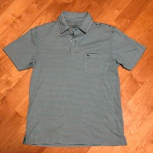 Green and white striped polo